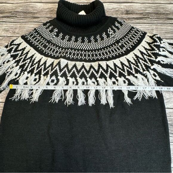 CATO Women Fair Isle Sweater Tassels Black White M Med Medium Raglan Long Sleeve - Picture 11 of 13